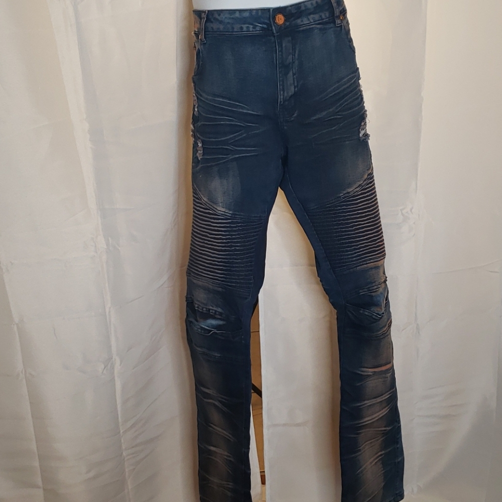IAIN's Men's Blue Regular Slim Fit Comfort Straight Jean's Size Waist 42 in